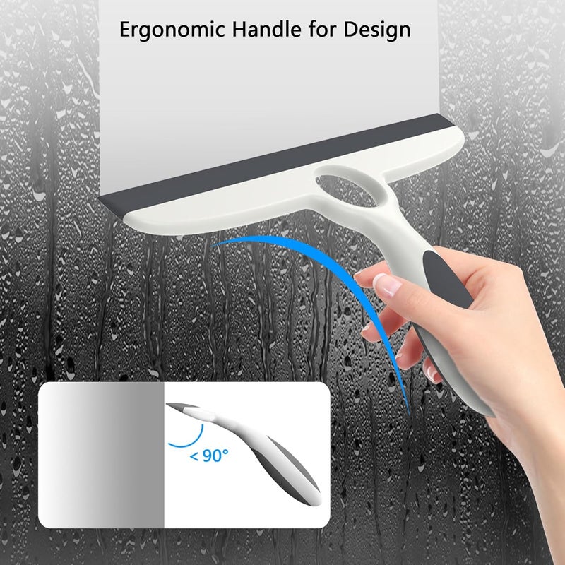 EHOMGUI Shower Squeegee for Glass Doors & Walls - 10" Squeegee with Adhesive Hook - Pack of 2/Gray - Image 5
